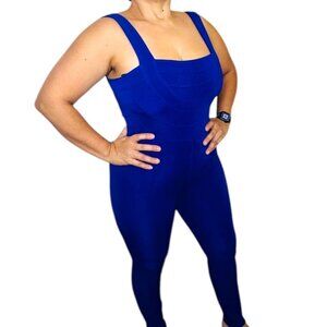 Vintage J.Harris Tadashi Royal Blue Womens Jumpsuit 1980s XS Polyester Stretch